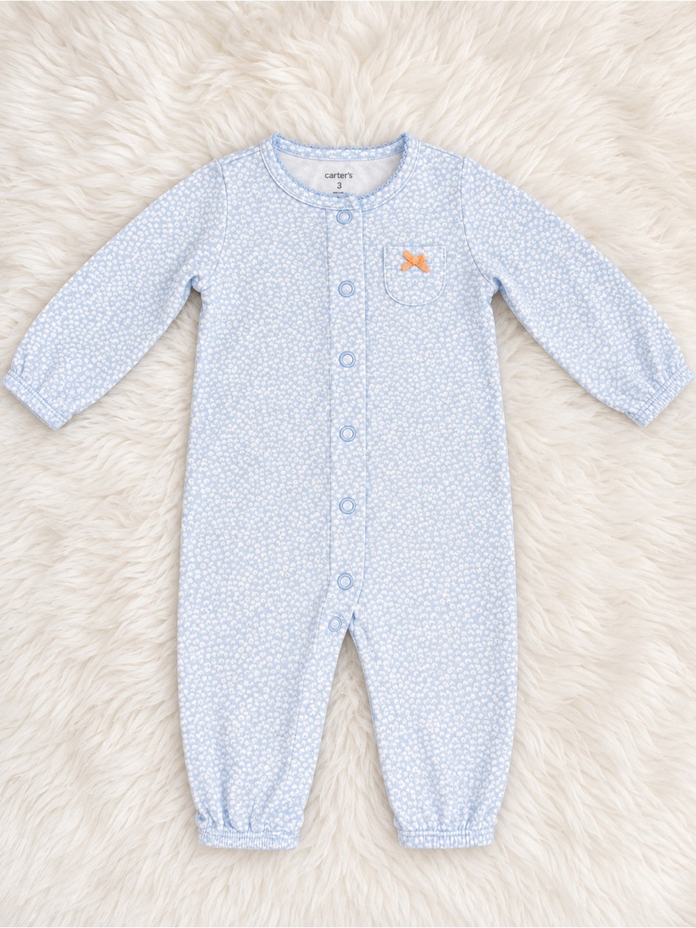 Carter's Pale Blue Floral Snap-Front Baby One-Piece with Orange Bow